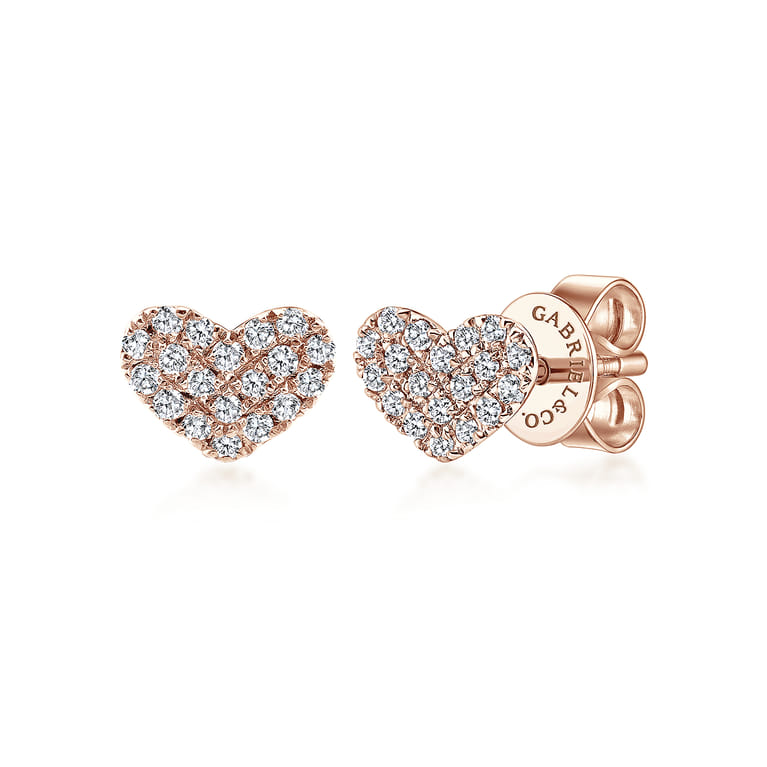 14K Rose Gold Heart Shaped Pave Diamond Stud Earrings - 0.12 ct - Shot 1