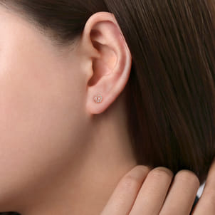 14K Rose Gold Hexagonal Morganite and Diamond Stud Earrings