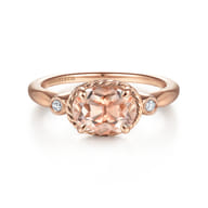 14K Rose Gold Horizontal Oval Morganite and Diamond Three Stone Ring