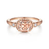 14K Rose Gold Horizontal Oval Morganite and Diamond Three Stone Ring - 0.03 ct