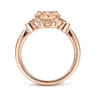 14K Rose Gold Horizontal Oval Morganite and Diamond Three Stone Ring - 0.03 ct