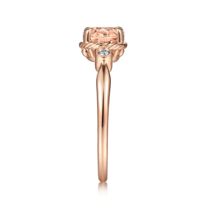 14K Rose Gold Horizontal Oval Morganite and Diamond Three Stone Ring