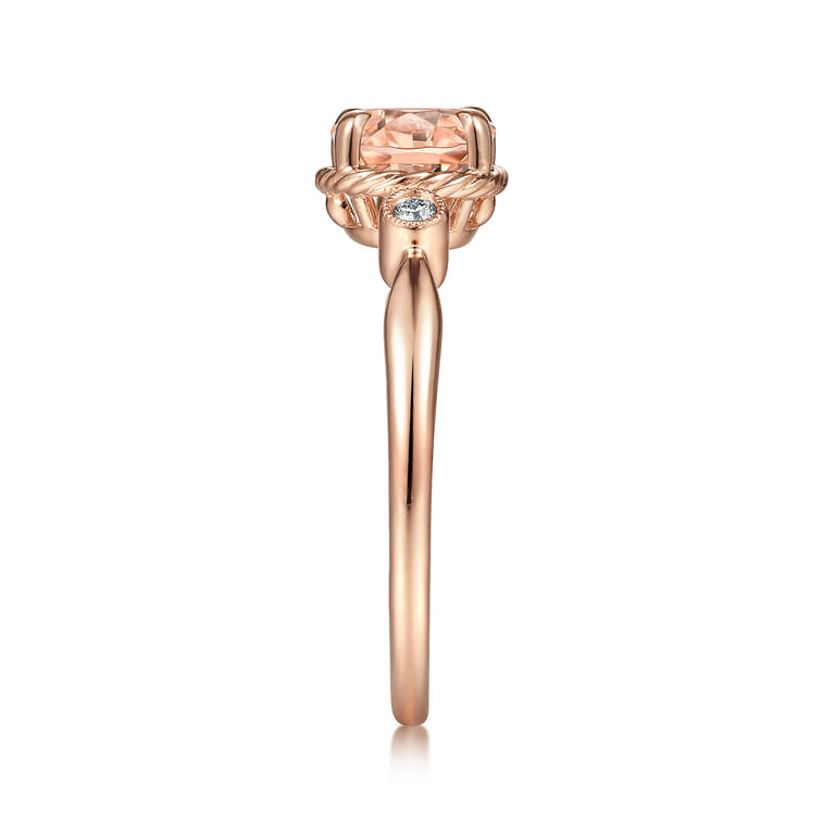 14K Rose Gold Horizontal Oval Morganite and Diamond Three Stone Ring - 0.03 ct - Shot 4