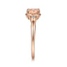 14K Rose Gold Horizontal Oval Morganite and Diamond Three Stone Ring - 0.03 ct