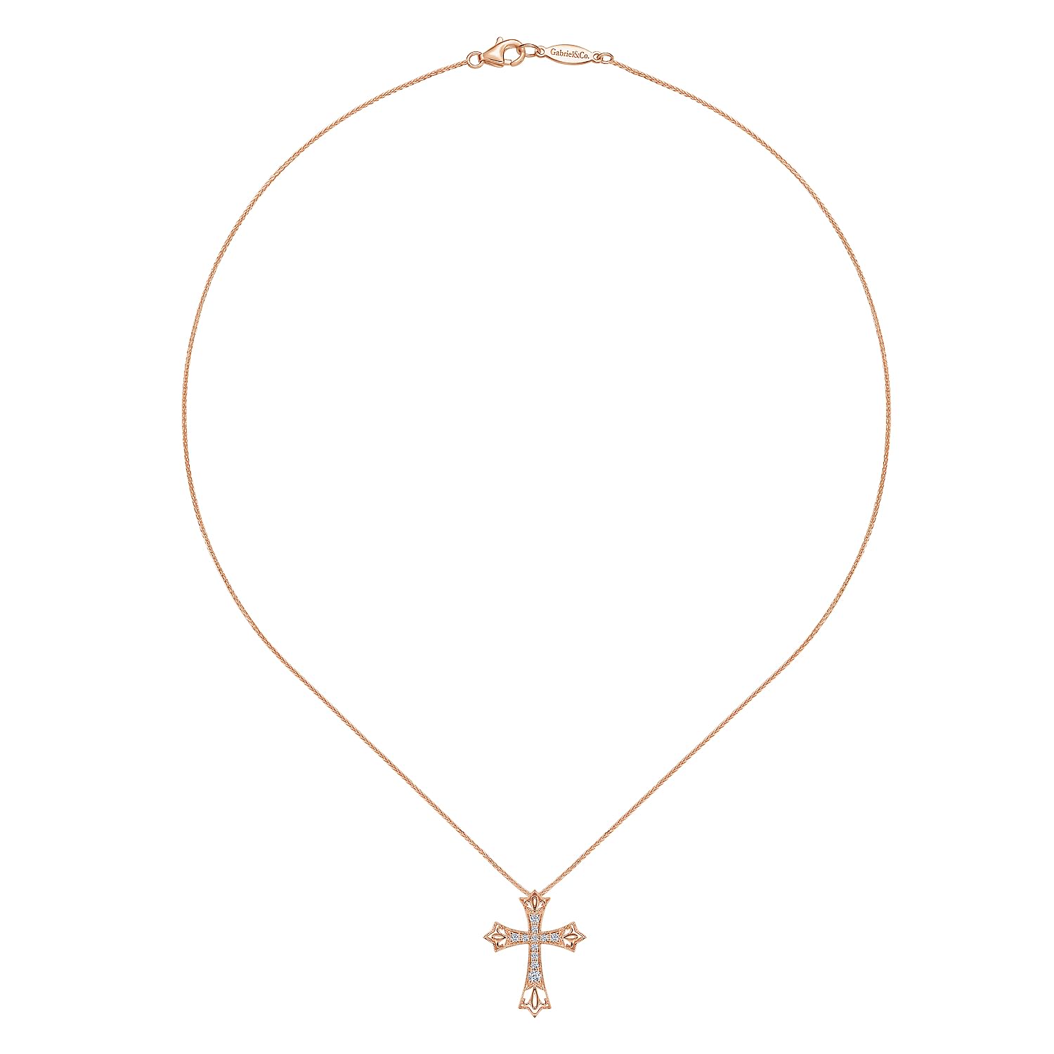 14K Rose Gold Intricate Openwork Diamond Cross Necklace 14K Rose Gold Intricate Openwork Diamond Cross Necklace