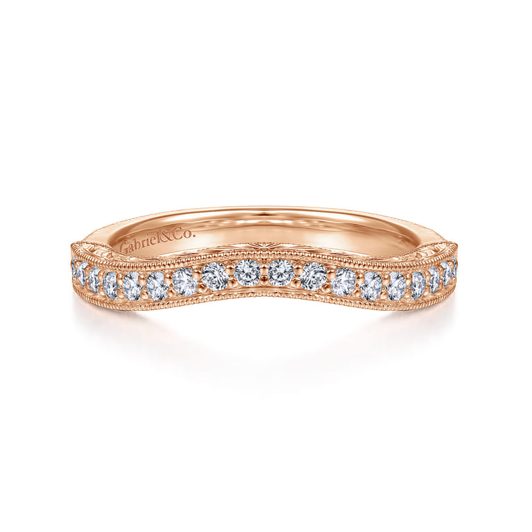 14K Rose Gold Knife Edge Matching Diamond Wedding Band - 0.25 ct - Shot 1