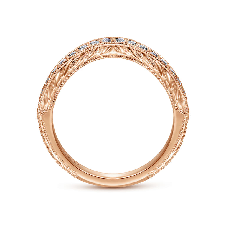 14K Rose Gold Knife Edge Matching Diamond Wedding Band - 0.25 ct - Shot 2