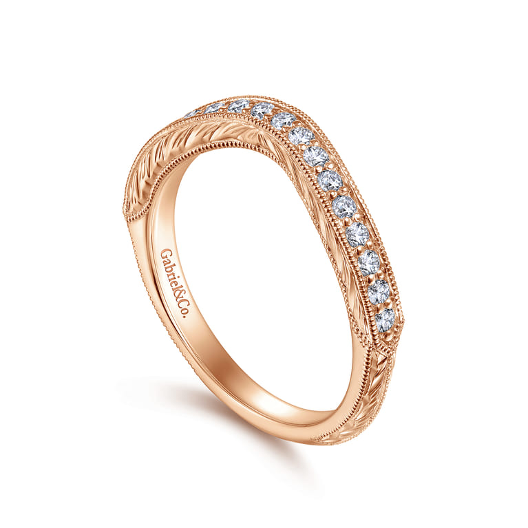 14K Rose Gold Knife Edge Matching Diamond Wedding Band - 0.25 ct - Shot 3