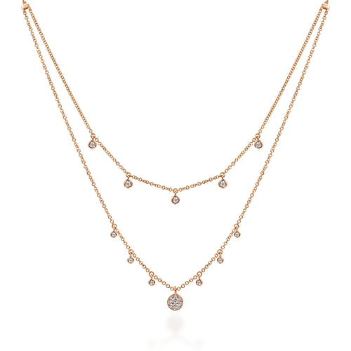 14K Rose Gold Layered Diamond Charm Drop Necklace