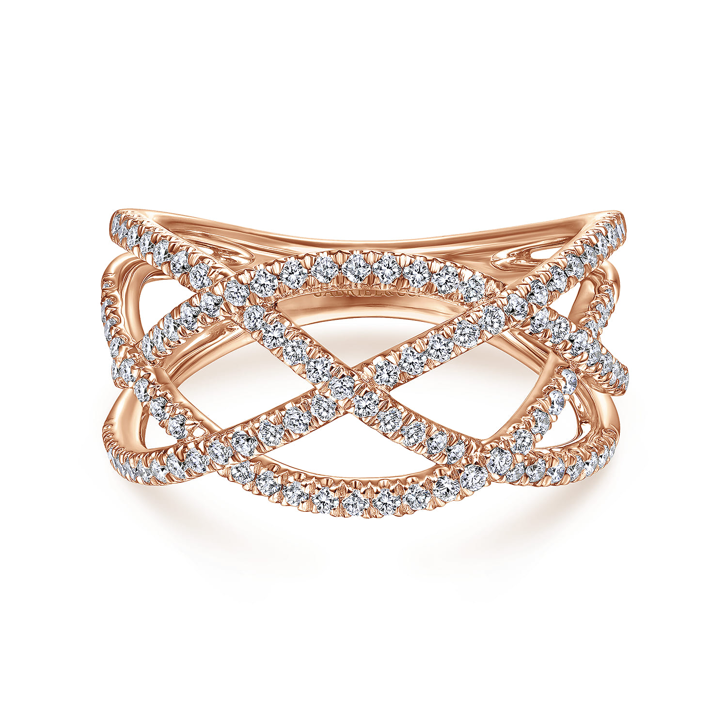 14K Rose Gold Layered Grid Diamond Ring