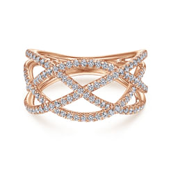 14K Rose Gold Layered Grid Diamond Ring