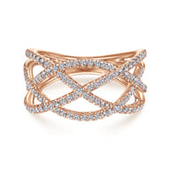14K Rose Gold Layered Grid Diamond Ring