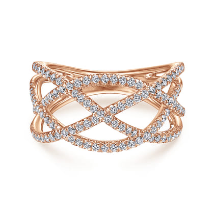 14K Rose Gold Layered Grid Diamond Ring
