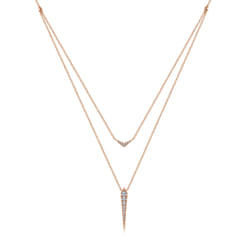 14K Rose Gold Layered Pave Diamond Bar and Spike Pendant Necklace