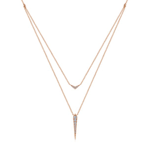 14K Rose Gold Layered Pave Diamond Bar and Spike Pendant Necklace