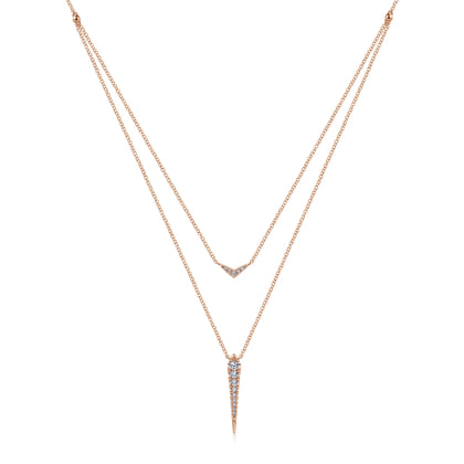 14K Rose Gold Layered Pave Diamond Bar and Spike Pendant Necklace