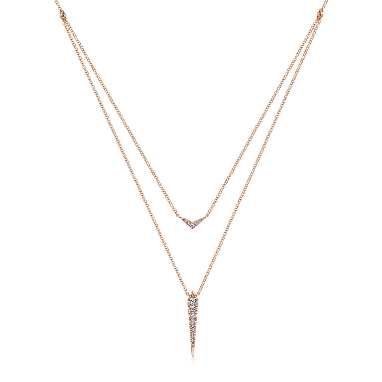 14K Rose Gold Layered Pave Diamond Bar and Spike Pendant Necklace - 0.23 ct - Shot 1