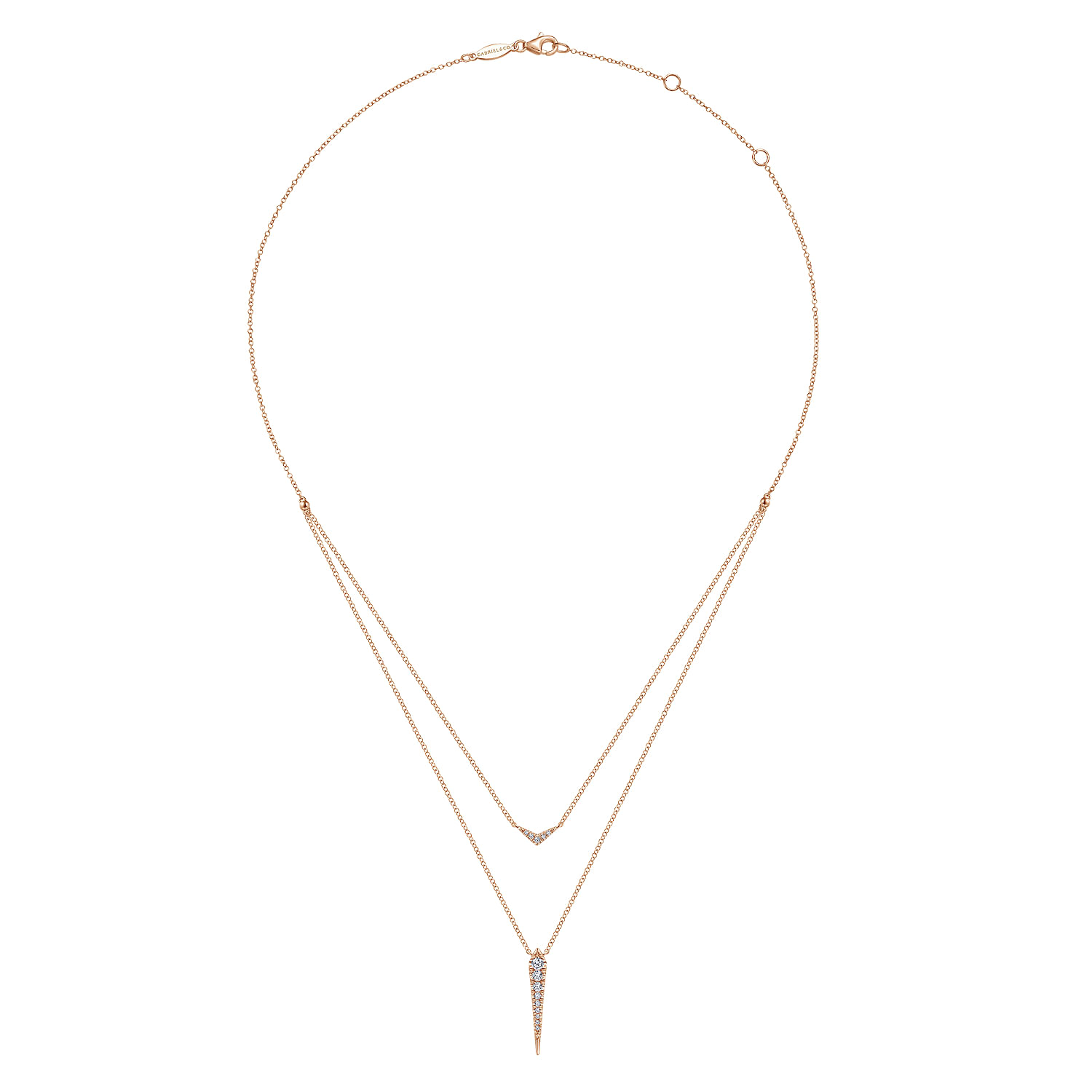 14K Rose Gold Layered Pave Diamond Bar and Spike Pendant Necklace