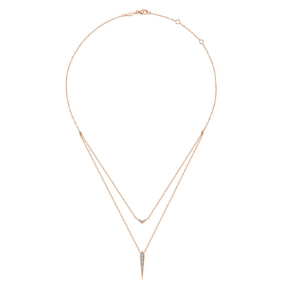 14K Rose Gold Layered Pave Diamond Bar and Spike Pendant Necklace