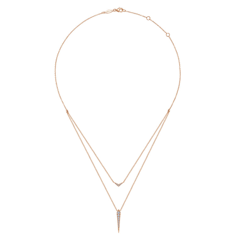 14K Rose Gold Layered Pave Diamond Bar and Spike Pendant Necklace - 0.23 ct - Shot 2