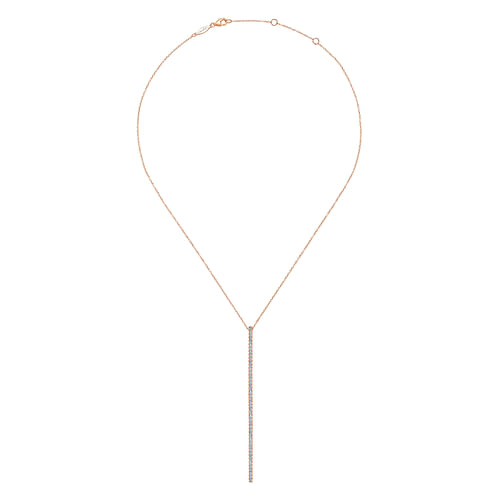 14K Rose Gold Long Diamond Bar Pendant Necklace - 1 ct - Shot 2