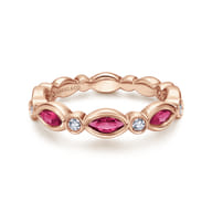 14K Rose Gold Marquise Ruby and Round Diamond Stackable Ring