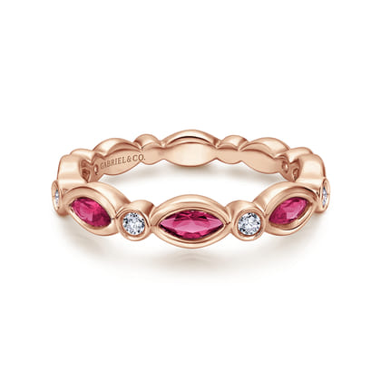 14K Rose Gold Marquise Ruby and Round Diamond Stackable Ring