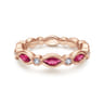 14K Rose Gold Marquise Ruby and Round Diamond Stackable Ring - 0.13 ct