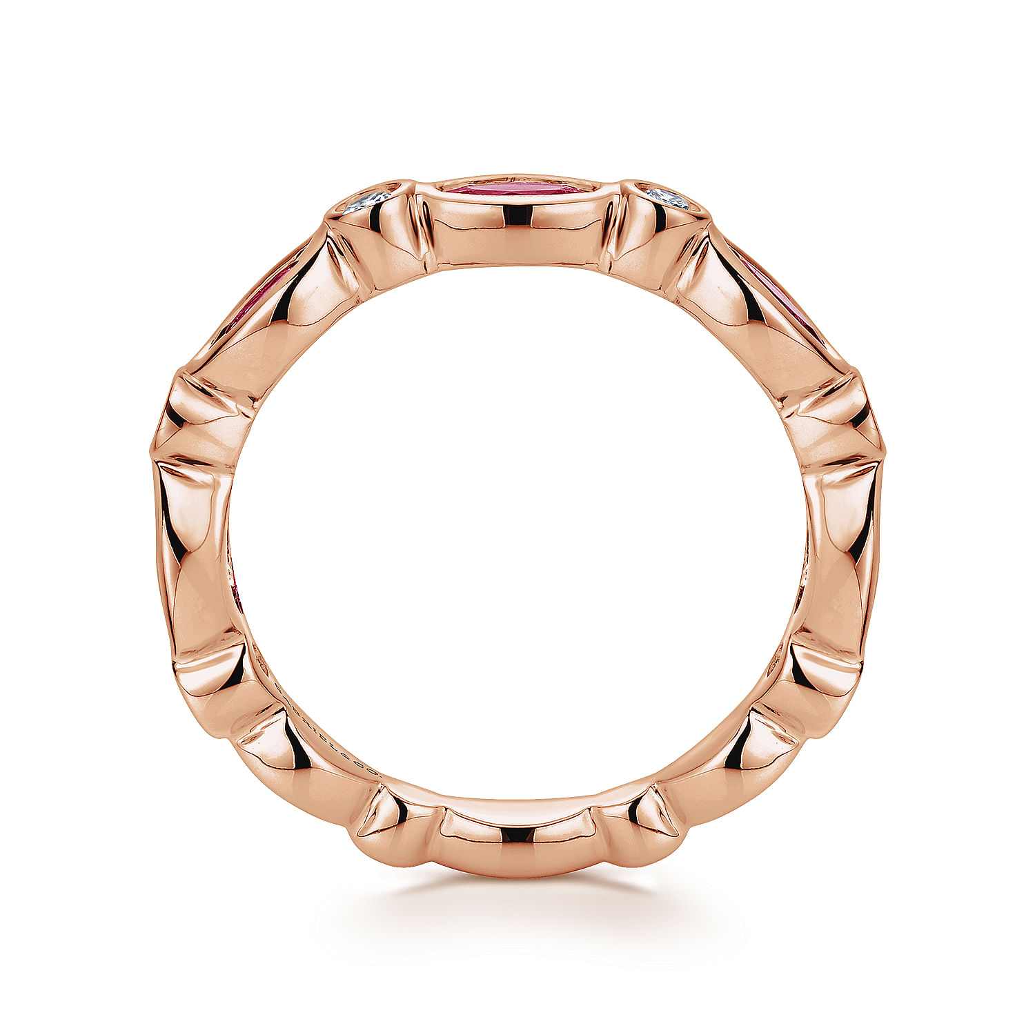 14K Rose Gold Marquise Ruby and Round Diamond Stackable Ring