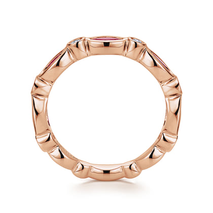 14K Rose Gold Marquise Ruby and Round Diamond Stackable Ring