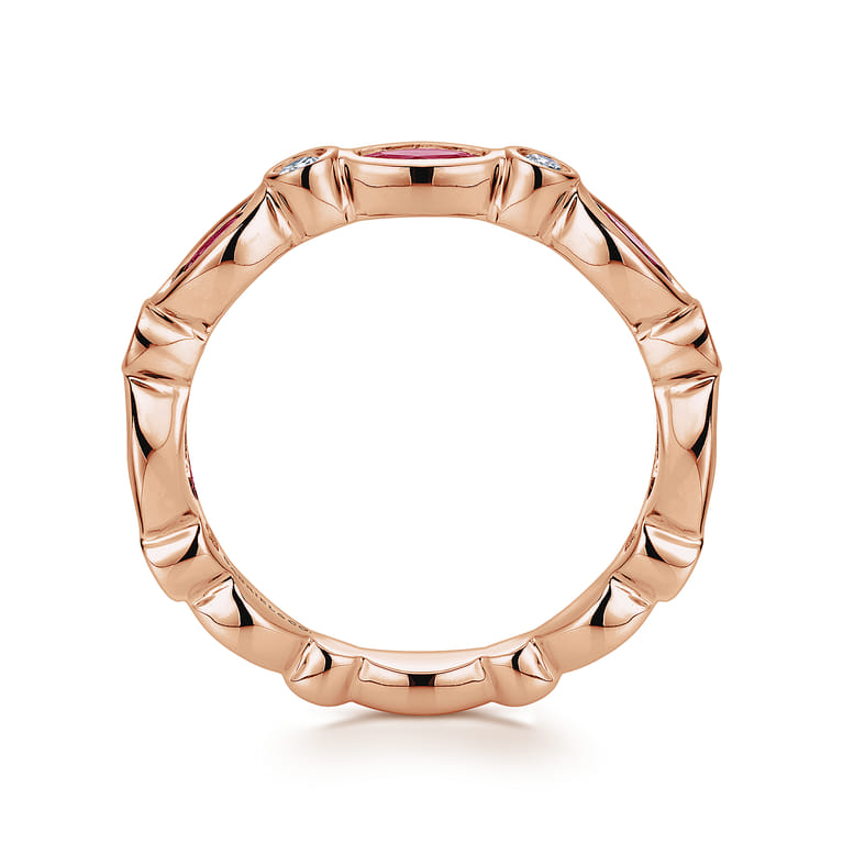 14K Rose Gold Marquise Ruby and Round Diamond Stackable Ring - 0.13 ct - Shot 2