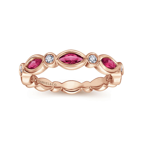 14K Rose Gold Marquise Ruby and Round Diamond Stackable Ring - 0.13 ct - Shot 4