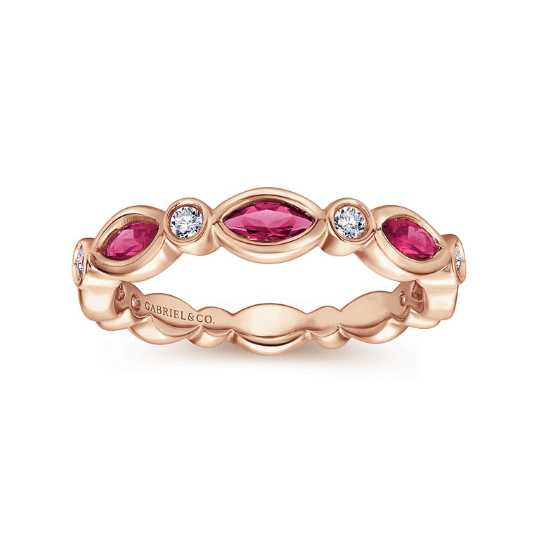 14K Rose Gold Marquise Ruby and Round Diamond Stackable Ring - 0.13 ct - Shot 4