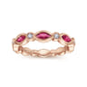 14K Rose Gold Marquise Ruby and Round Diamond Stackable Ring - 0.13 ct