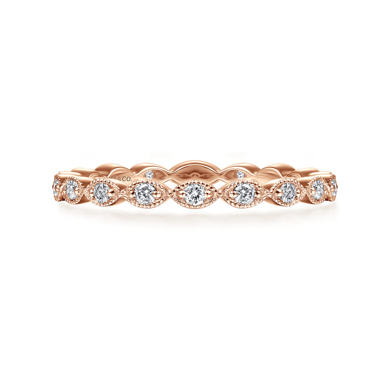 14K Rose Gold Marquise Station Diamond Stackable Ring - 0.25 ct - Shot 1