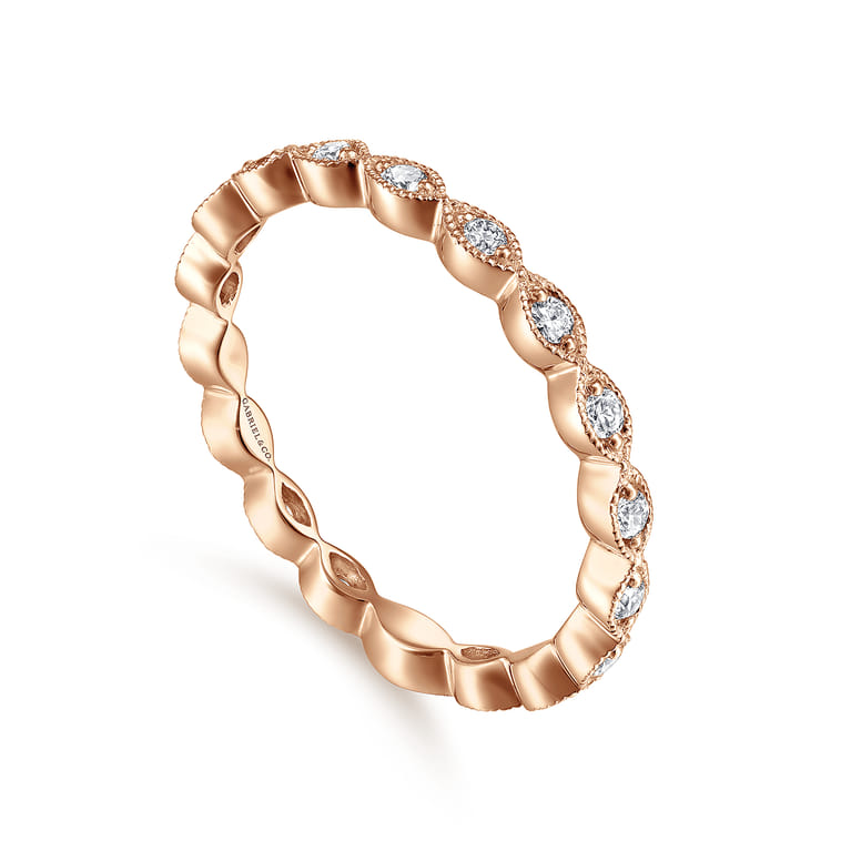 14K Rose Gold Marquise Station Diamond Stackable Ring - 0.25 ct - Shot 3