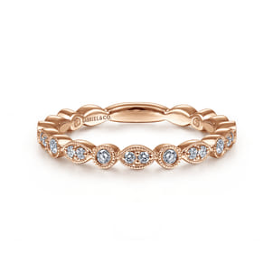 14K Rose Gold Marquise and Round Station Diamond Ring