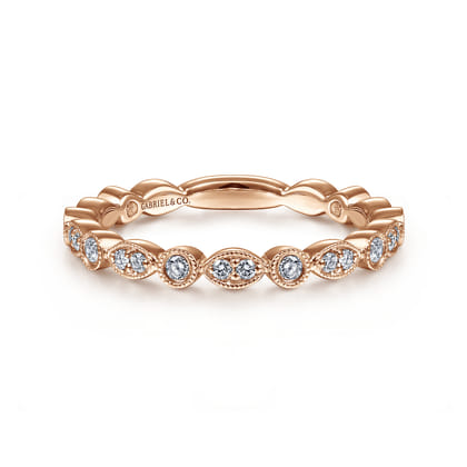 14K Rose Gold Marquise and Round Station Diamond Ring