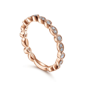 14K Rose Gold Marquise and Round Station Diamond Ring