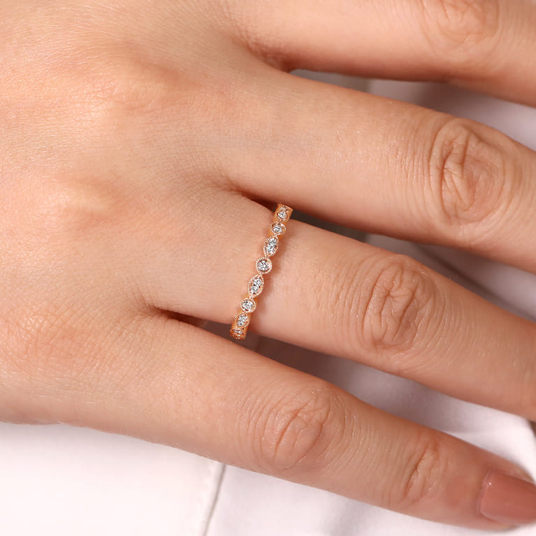 14K Rose Gold Marquise and Round Station Diamond Ring - 0.25 ct - Shot 5