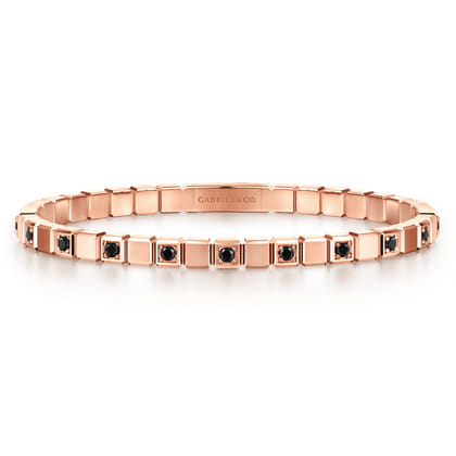 14K Rose Gold Mens Bangle with Black Diamond