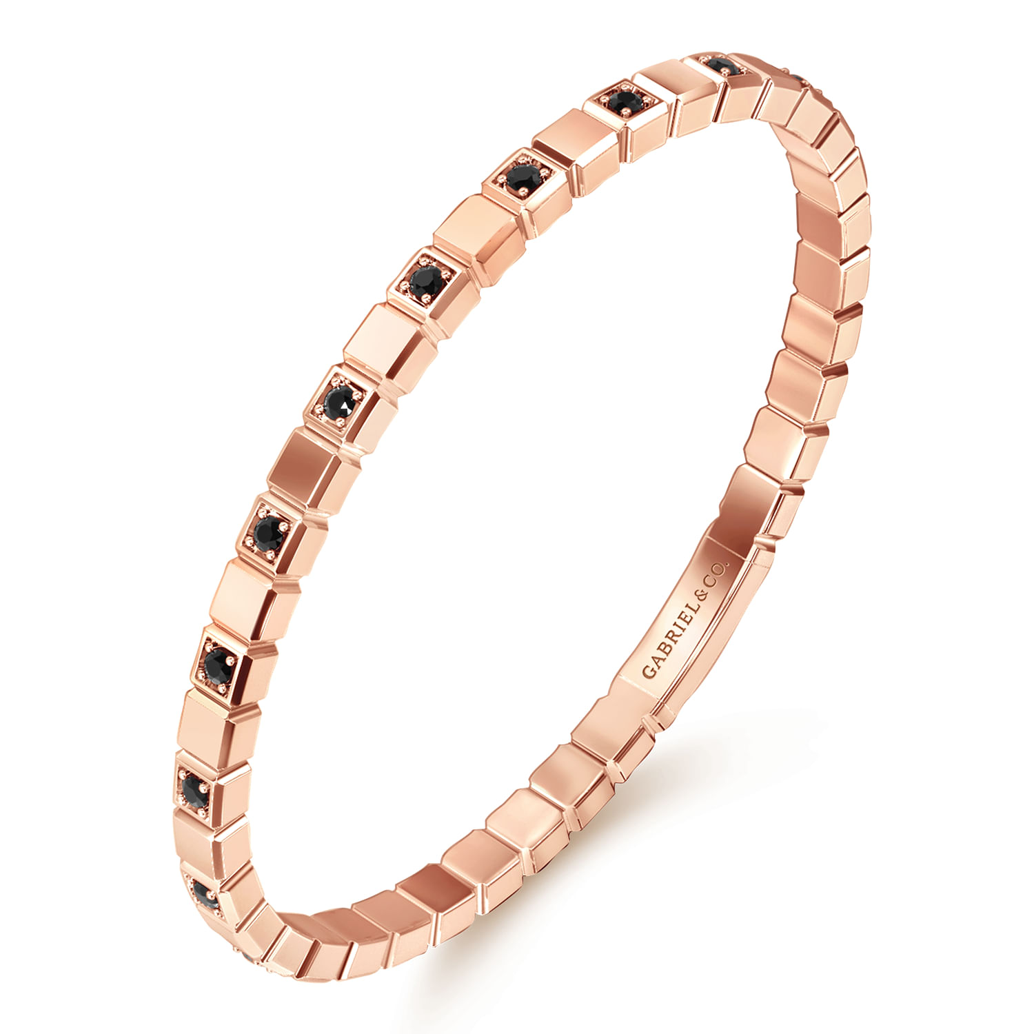 14K Rose Gold Mens Bangle with Black Diamond