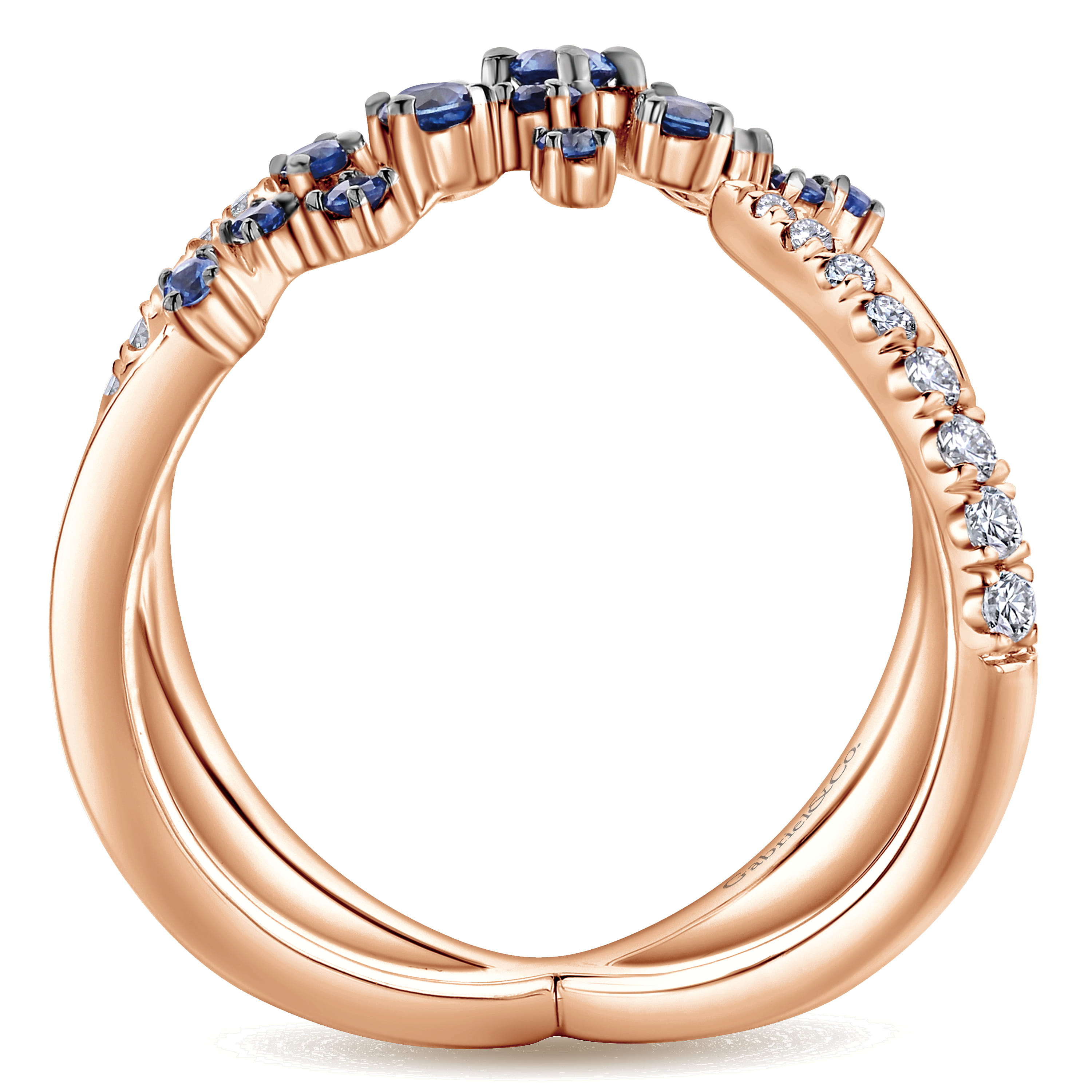14K Rose Gold Modern Scattered Sapphire and Diamond Open Ring