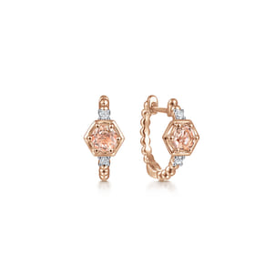 14K Rose Gold Morganite and Diamond Huggies