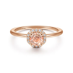 14K Rose Gold Octagonal Diamond Halo Round Morganite Ring