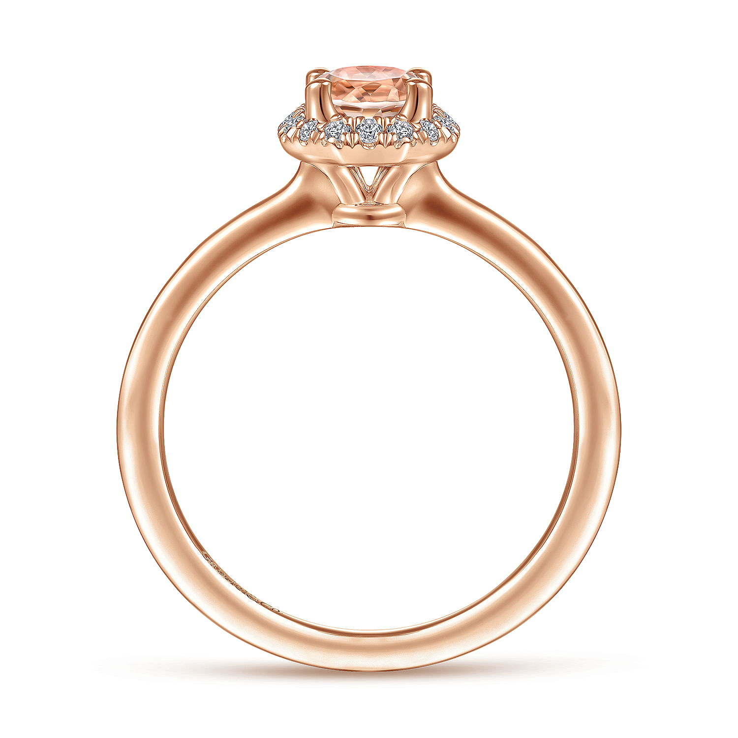 14K Rose Gold Octagonal Diamond Halo Round Morganite Ring - 0.09 ct - Shot 2
