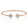 14K Rose Gold Open Bangle with Diamond Flowers - 0.23 ct
