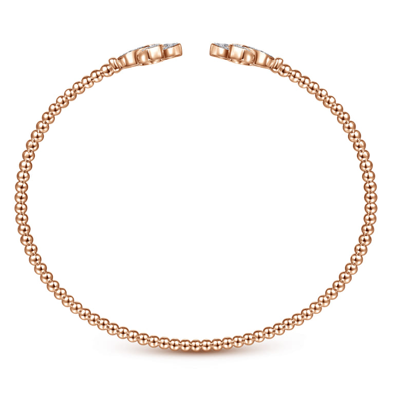 14K Rose Gold Open Bangle with Diamond Flowers - 0.23 ct - Shot 3