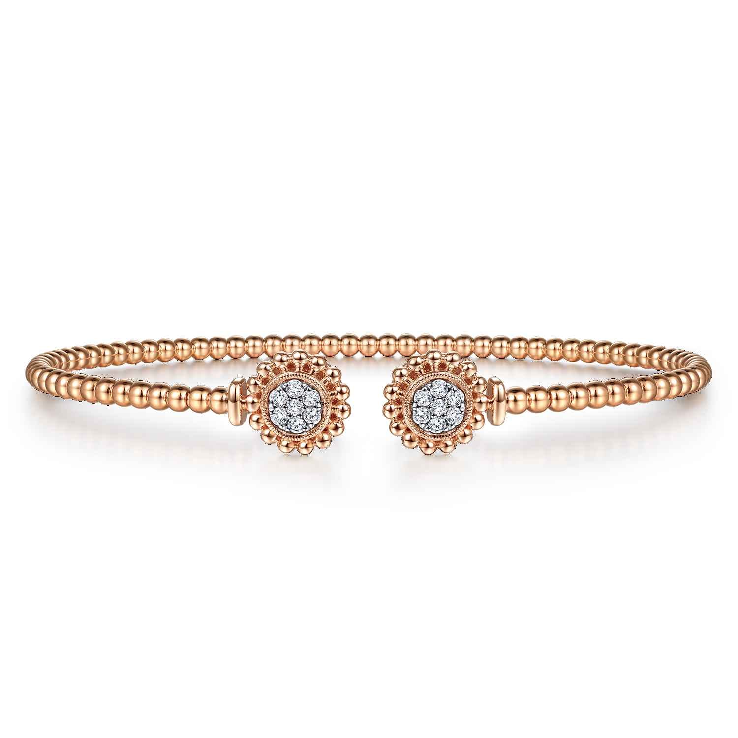 14K Rose Gold Open Bangle with Pave Diamond Circles - 0.18 ct - Shot 1