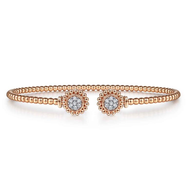 14K Rose Gold Open Bangle with Pave Diamond Circles - 0.18 ct - Shot 1